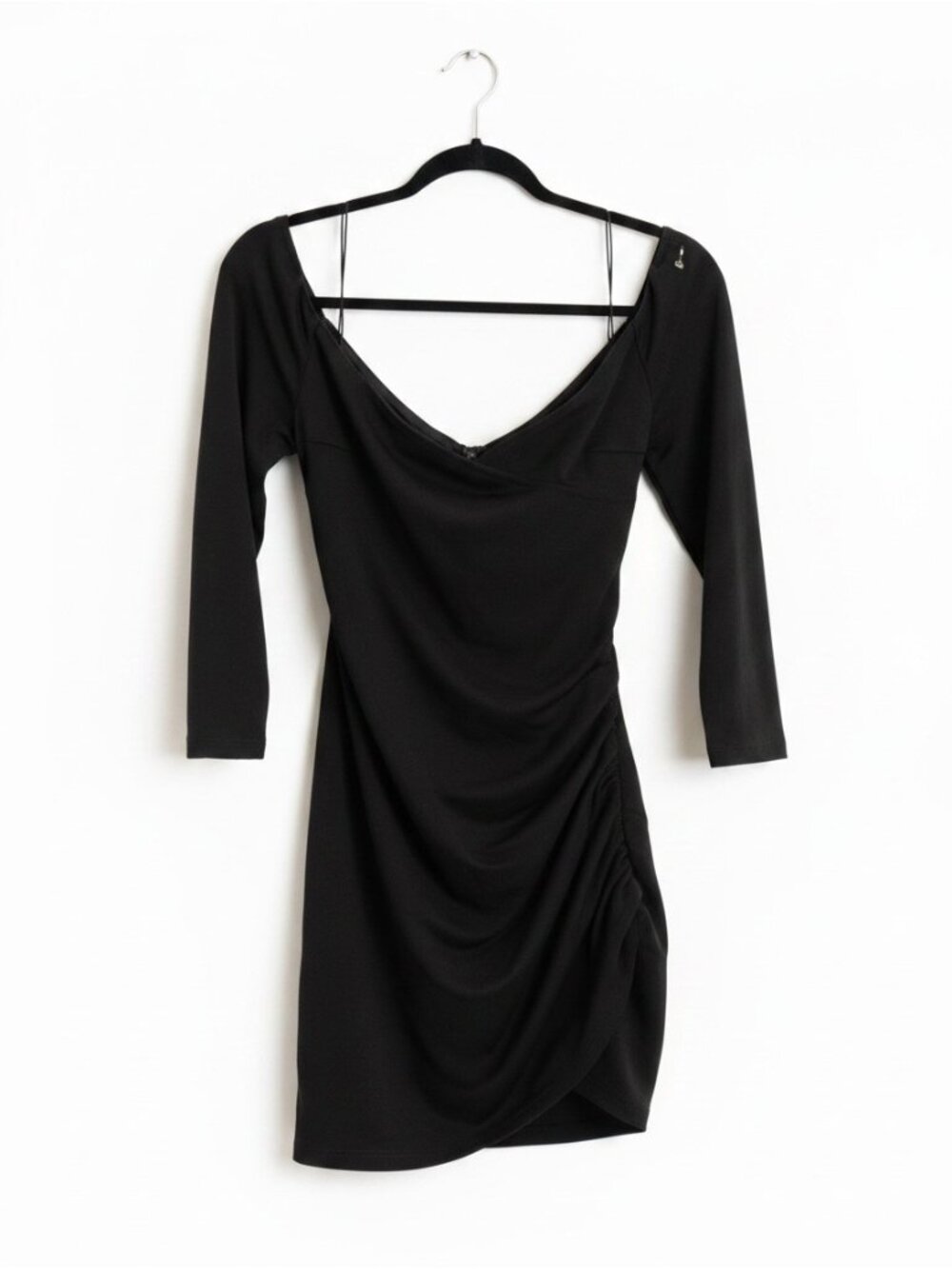 SHEIN CURVE Black Ruched Wrap-Front Dress – 1XL